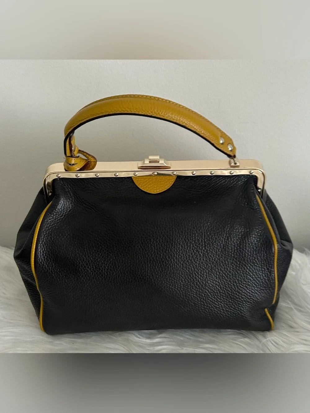 Claudia Firenze Leopard Calf Hair Leather Frame Satchel Made in Italy - Picture 7 of 15